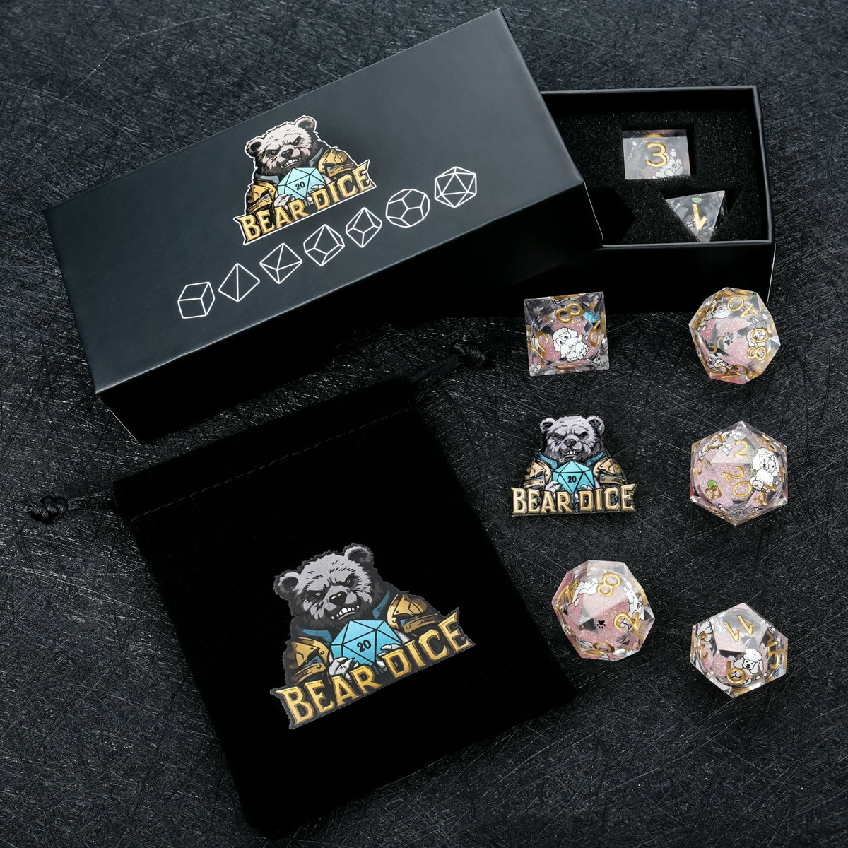 Poodle Liquid Core Dice Set – Gold Numbers – alternate product view