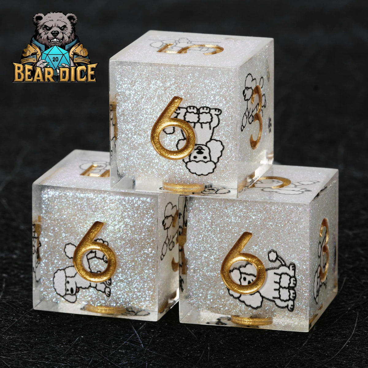 Poodle Resin D6 Dice Set – Glitter – alternate product view