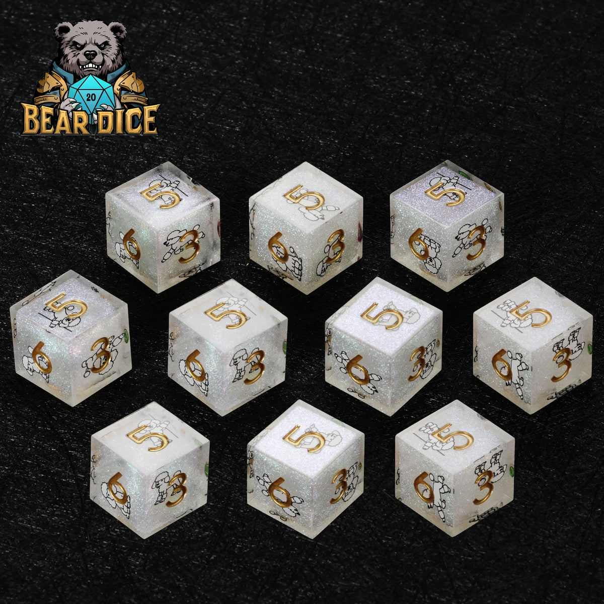Poodle Resin D6 Dice Set – Glitter