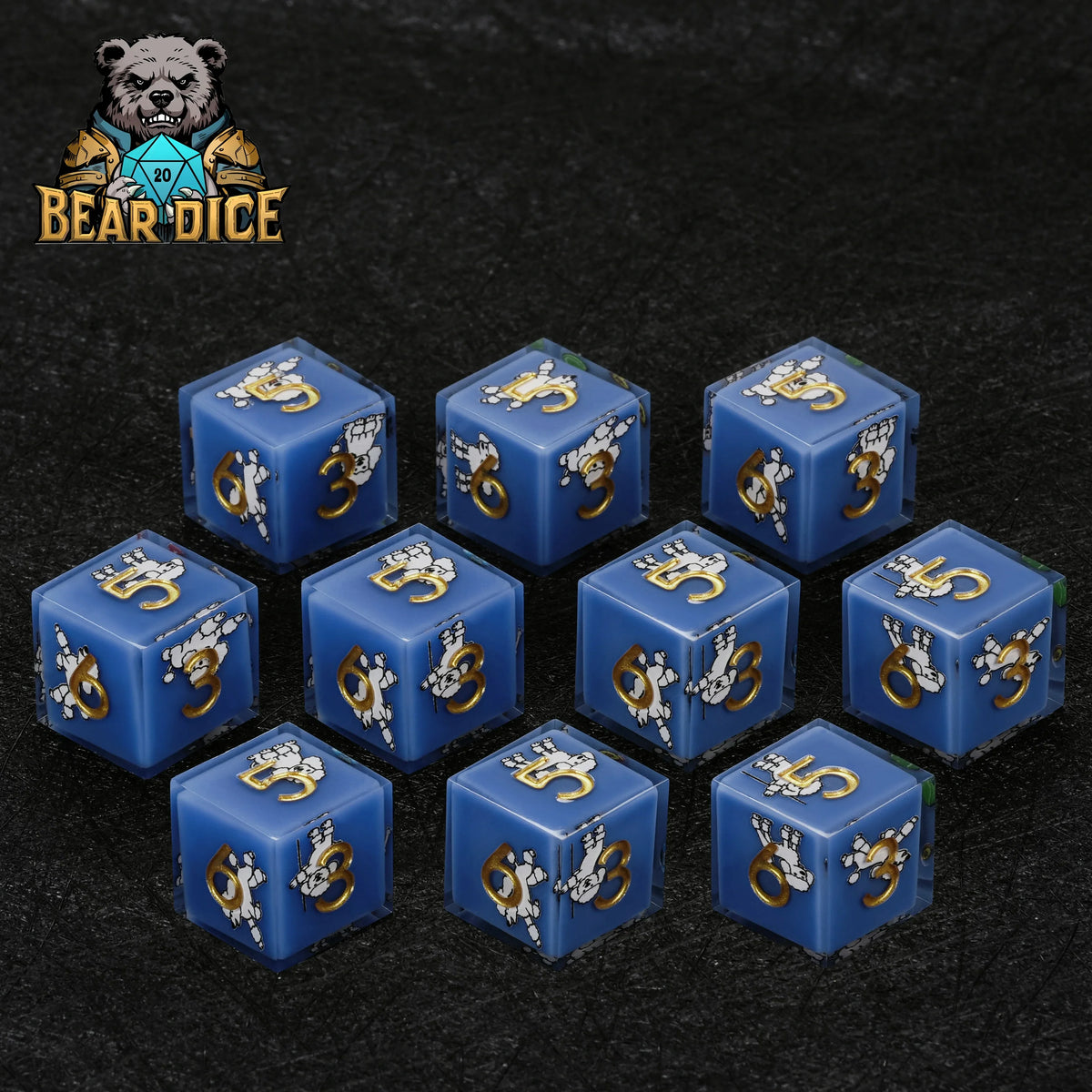 Poodle Resin D6 Die – Gold Numbers
