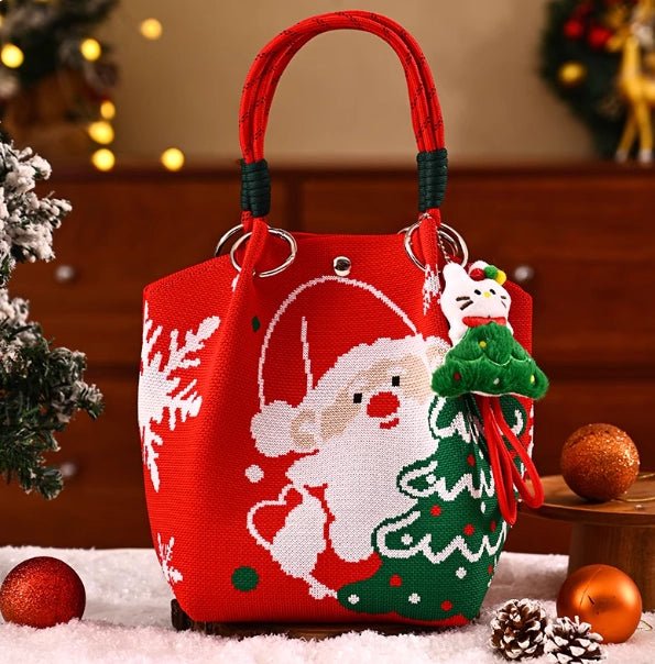 Christmas Dice Box – Knitted Tote – Portable – Portable Christmas gift tote bag, Santa Claus, Christmas tree, and