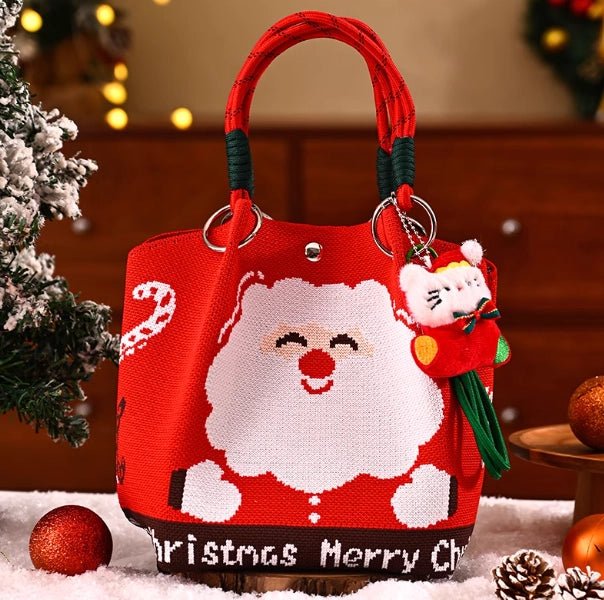 Christmas Dice Box – Knitted Tote – Portable – Portable Christmas gift tote bag, Santa Claus, Christmas tree, and