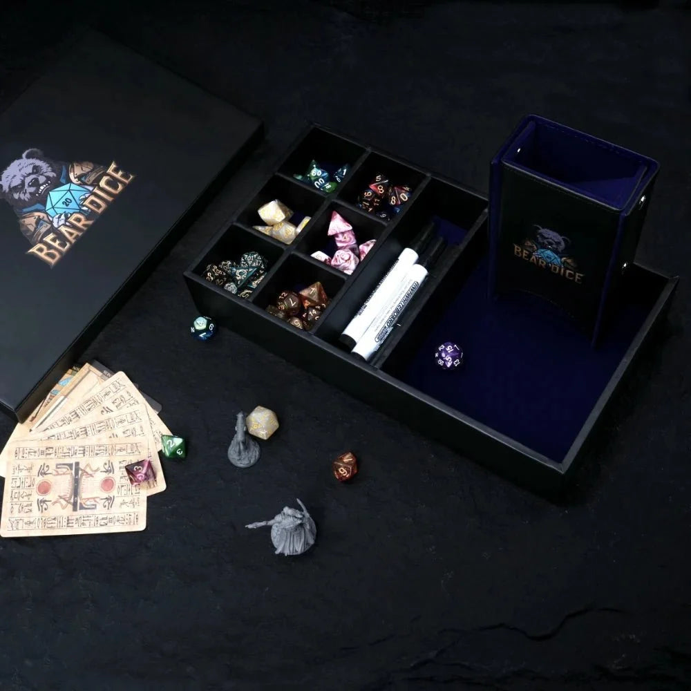 Portable Dice Tray – Leather – 4 - in - 1 multifunctional storage box: portable leather DND dice roller, dice tray
