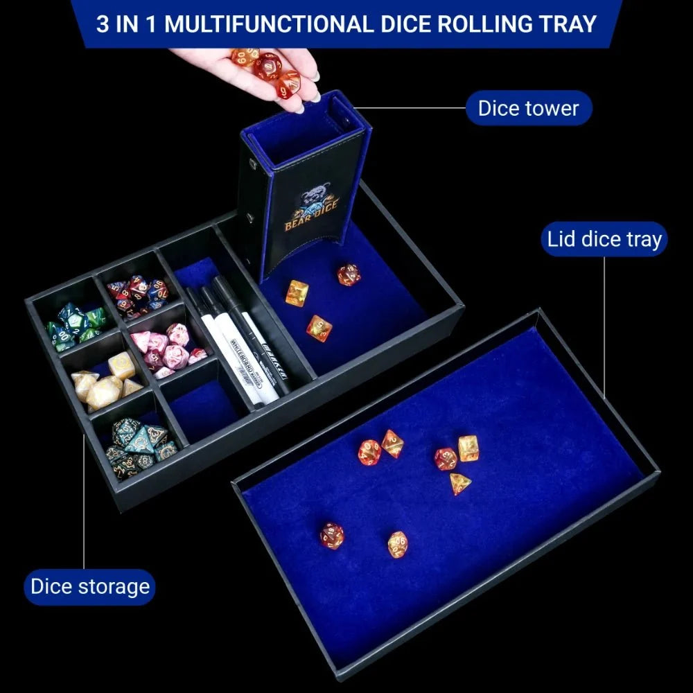 Portable Dice Tray – Leather – 4 - in - 1 multifunctional storage box: portable leather DND dice roller, dice tray