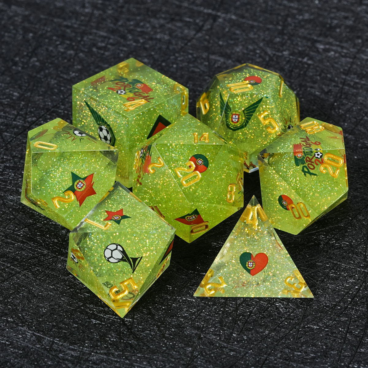 Portugal Soccer Resin DND Dice Set – Glitter