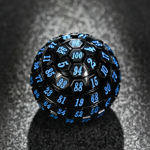 Premium Black Acrylic D100 Die – Blue Numbers – Premium Black Acrylic D100 Dice – Vibrant Blue Numbering