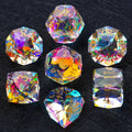 Prism Carved Gemstone DND Dice Set – Gold Numbers – Faceted Prism DND Glass Dice Set + Gold Font