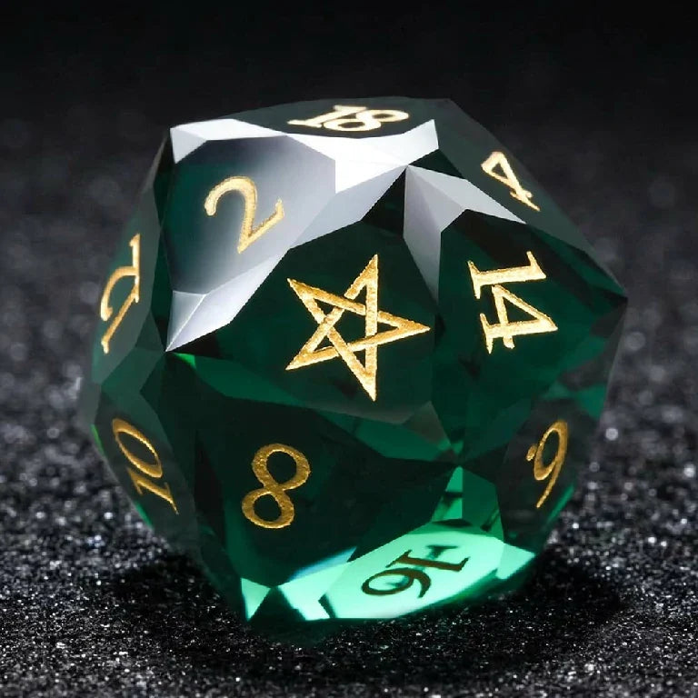 Prismatic Glass DND Dice Set – Custom Personalized Multi-Faceted Glass DND Dice – Custom Engraving for Fonts, Symbols