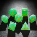 Protein Digital Natural Stone D&D Dice Set – Gold Numbers – Green Opal D&D Gemstone Dice Set + Gold Numbers
