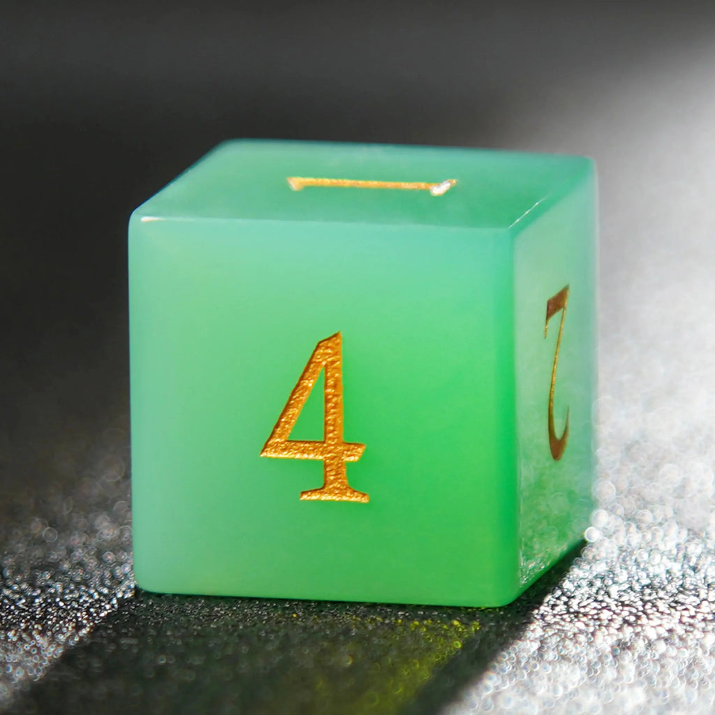 Protein Digital Natural Stone D&D Dice Set – Gold Numbers – Green Opal D&D Gemstone Dice Set + Gold Numbers