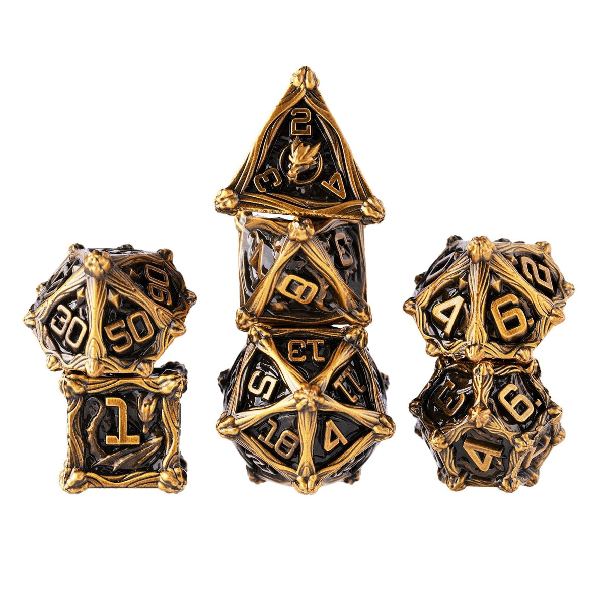 Pterosaur Metal DND Dice Set – Dungeon Dragon – 7 Dungeon Polyhedral Dragon Dice - Pterosaur Metal Solid RPG Dice Set