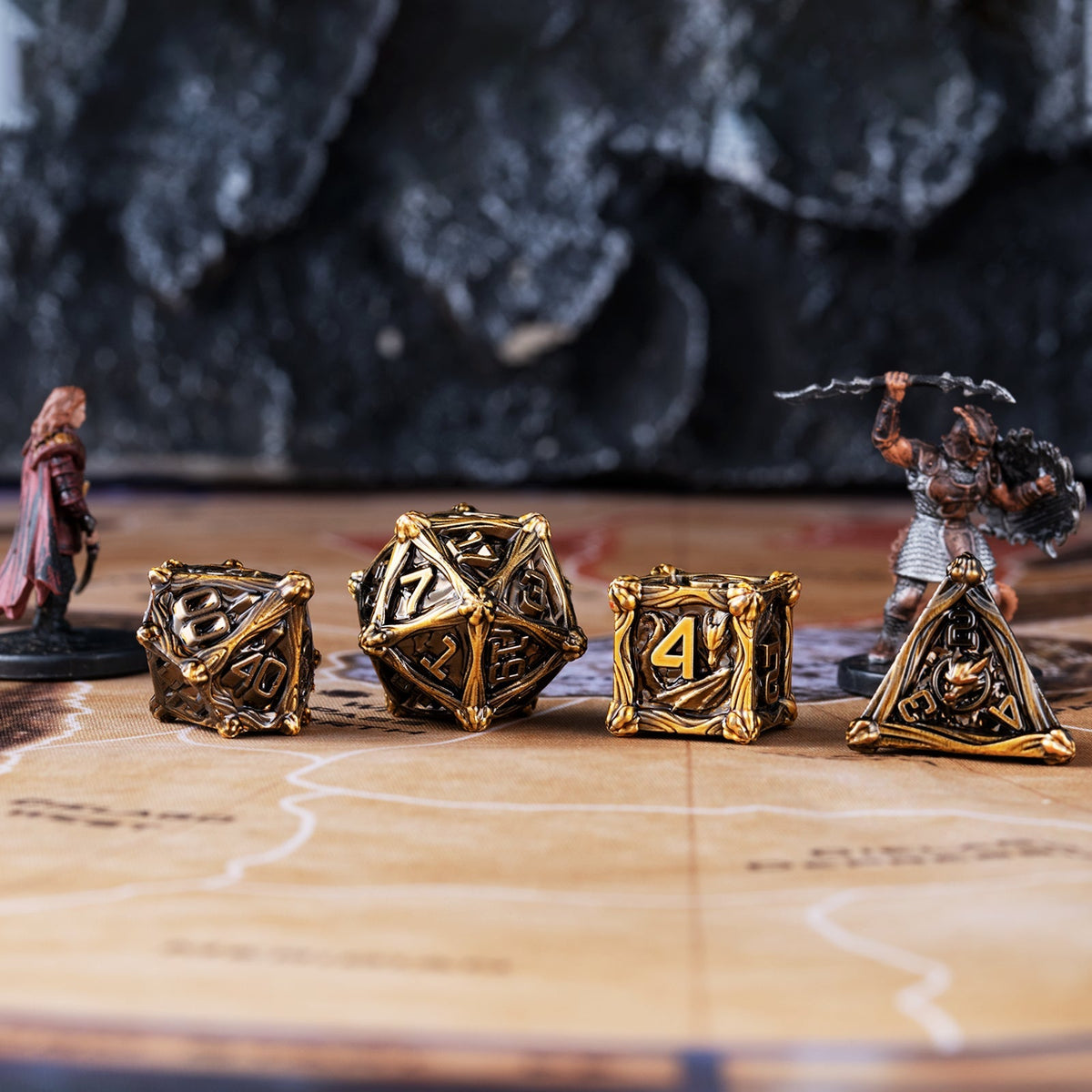Pterosaur Metal DND Dice Set – Dungeon Dragon – 7 Dungeon Polyhedral Dragon Dice - Pterosaur Metal Solid RPG Dice Set