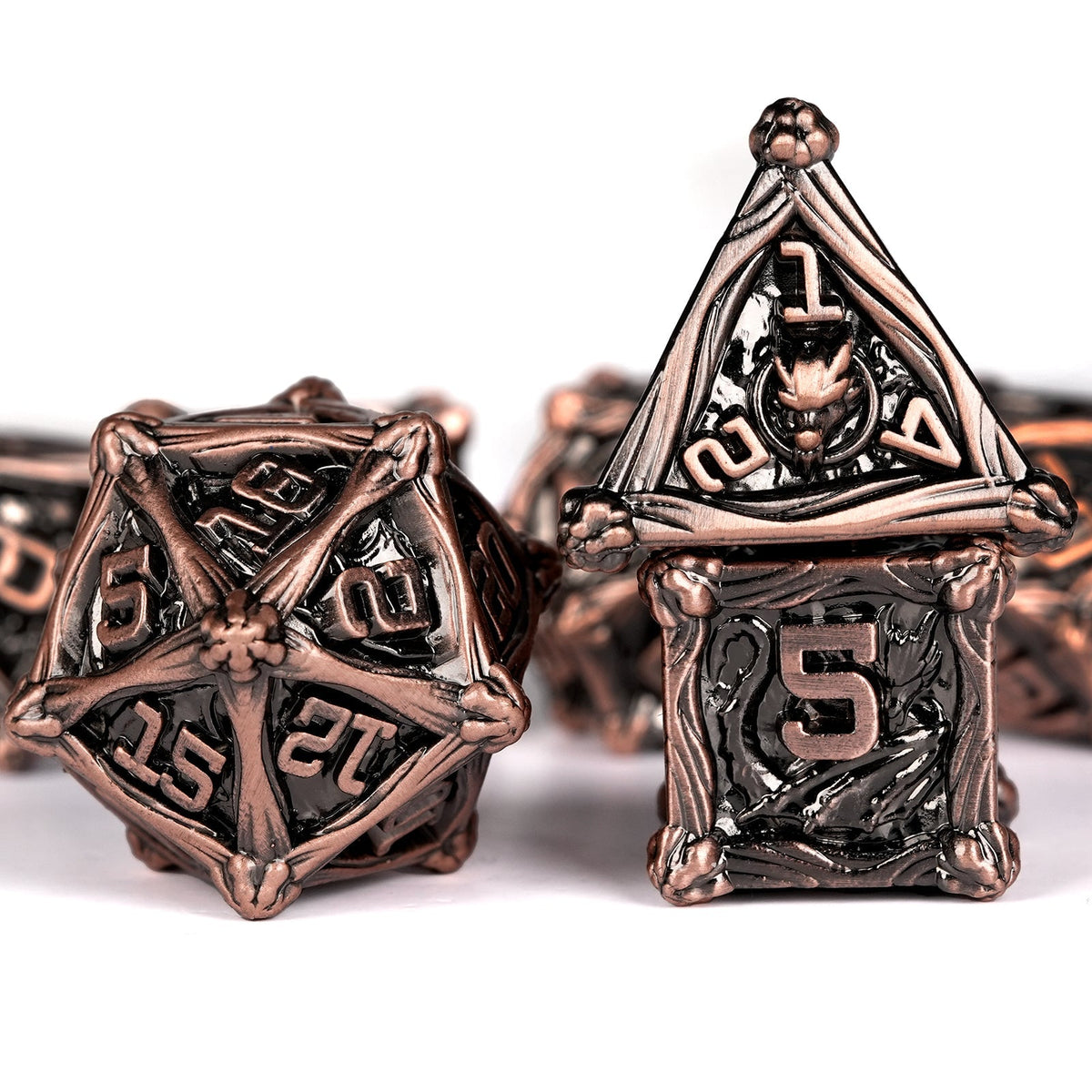Pterosaur Metal DND Dice Set – Dungeon Dragon – 7 Dungeon Polyhedral Dragon Dice - Pterosaur Metal Solid RPG Dice Set