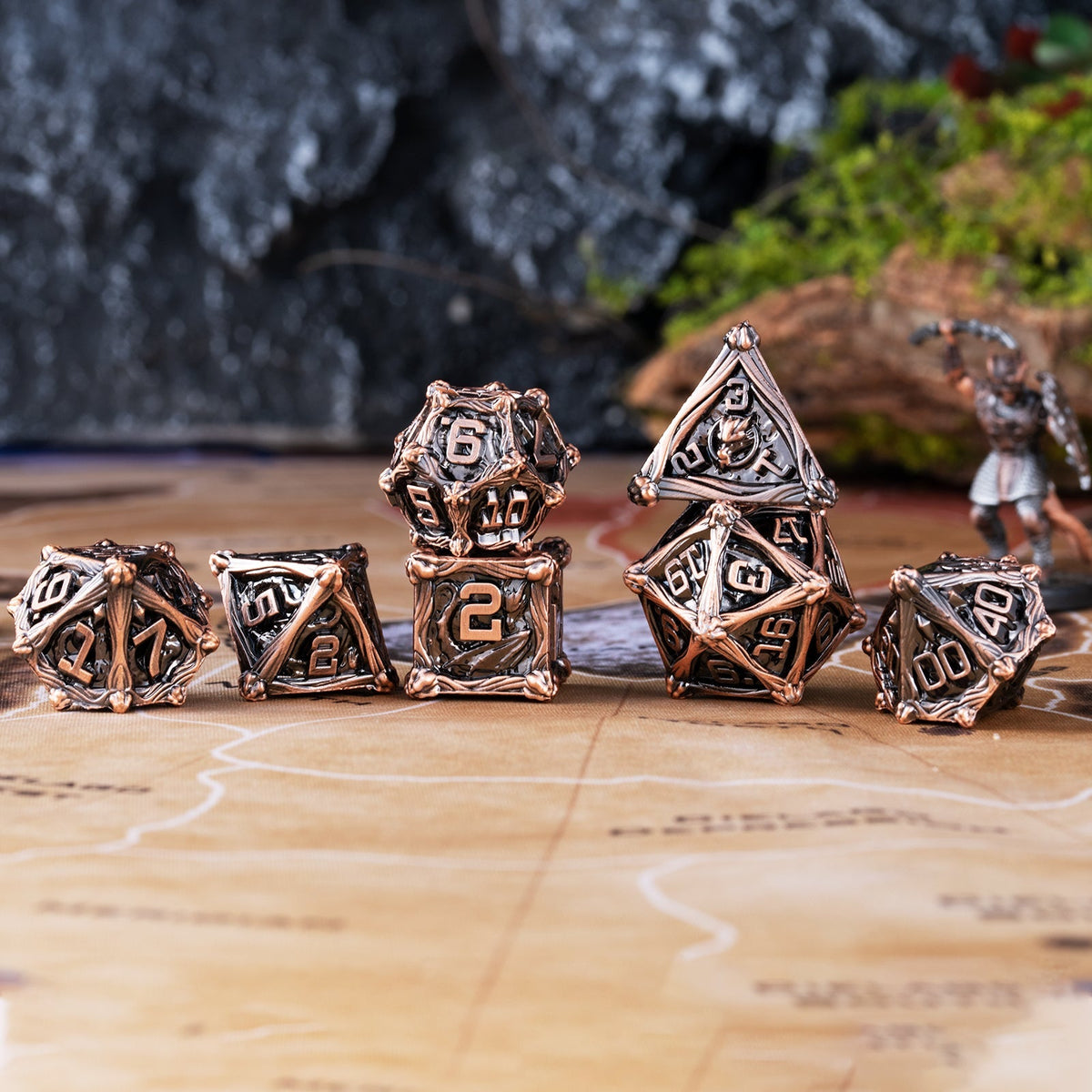 Pterosaur Metal DND Dice Set – Dungeon Dragon – 7 Dungeon Polyhedral Dragon Dice - Pterosaur Metal Solid RPG Dice Set