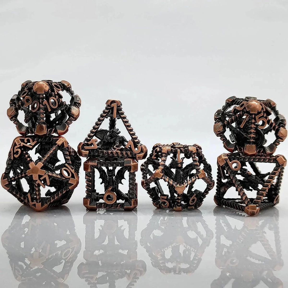 Pterosaur Metal DND Dice Set – Polyhedron Gradient – 3D Metal Pterosaur Hollow Polyhedron DND Dice Set + Gradient