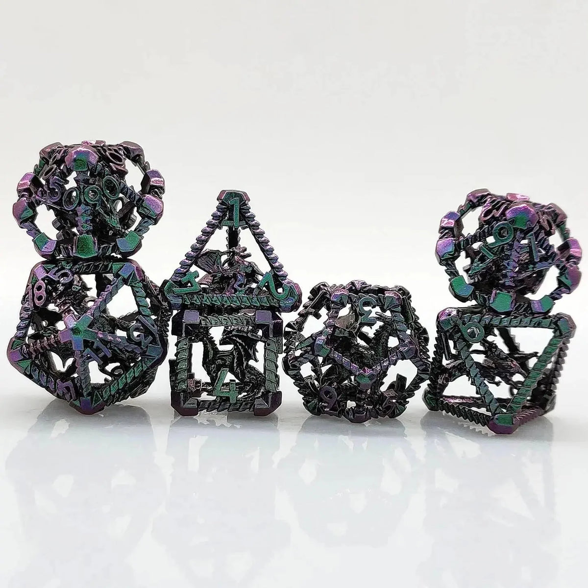 Pterosaur Metal DND Dice Set – Polyhedron Gradient – 3D Metal Pterosaur Hollow Polyhedron DND Dice Set + Gradient