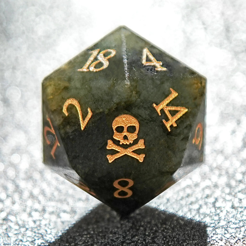 Pull Feldspar Natural Stone RPG Dice Set – Gold Numbers – Undead Race - Pull Feldspar Gemstone Dice Set + Gold Font