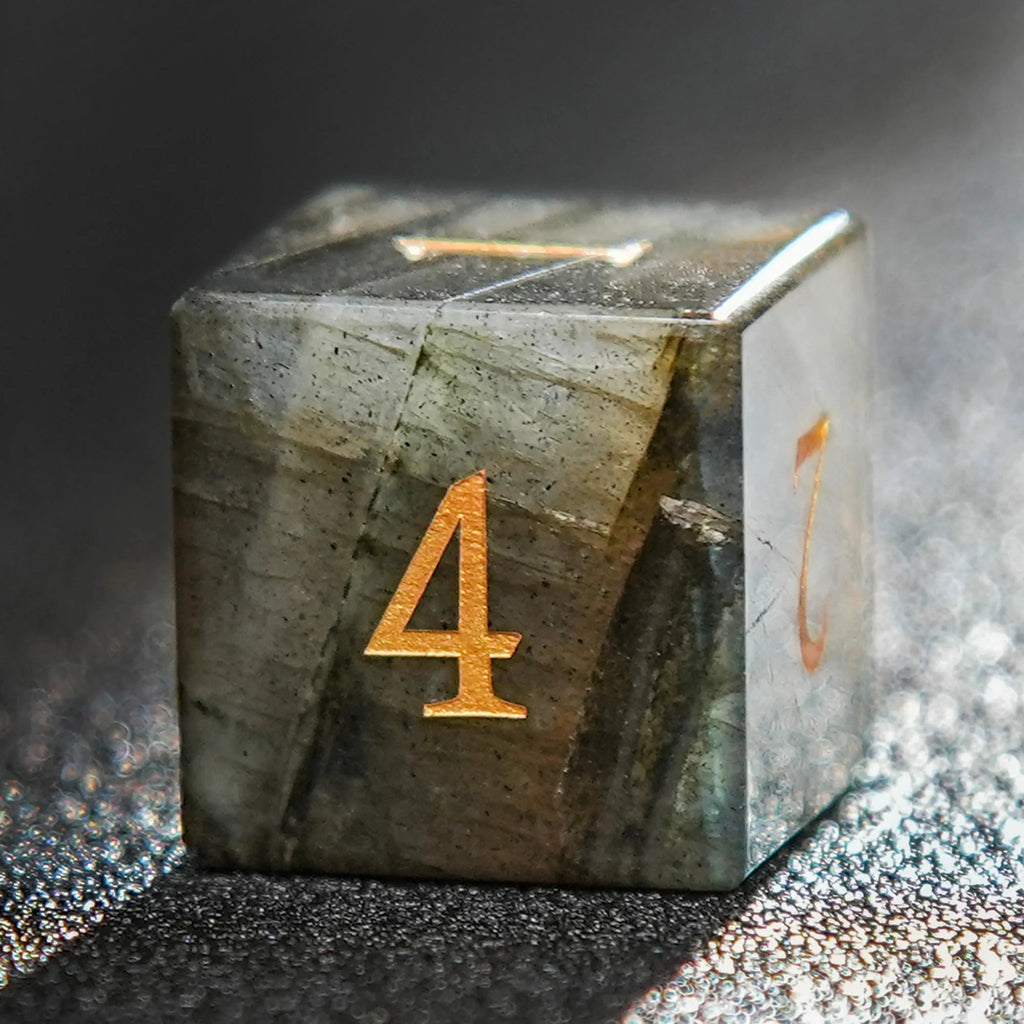 Pull Feldspar Natural Stone RPG Dice Set – Gold Numbers – Undead Race - Pull Feldspar Gemstone Dice Set + Gold Font