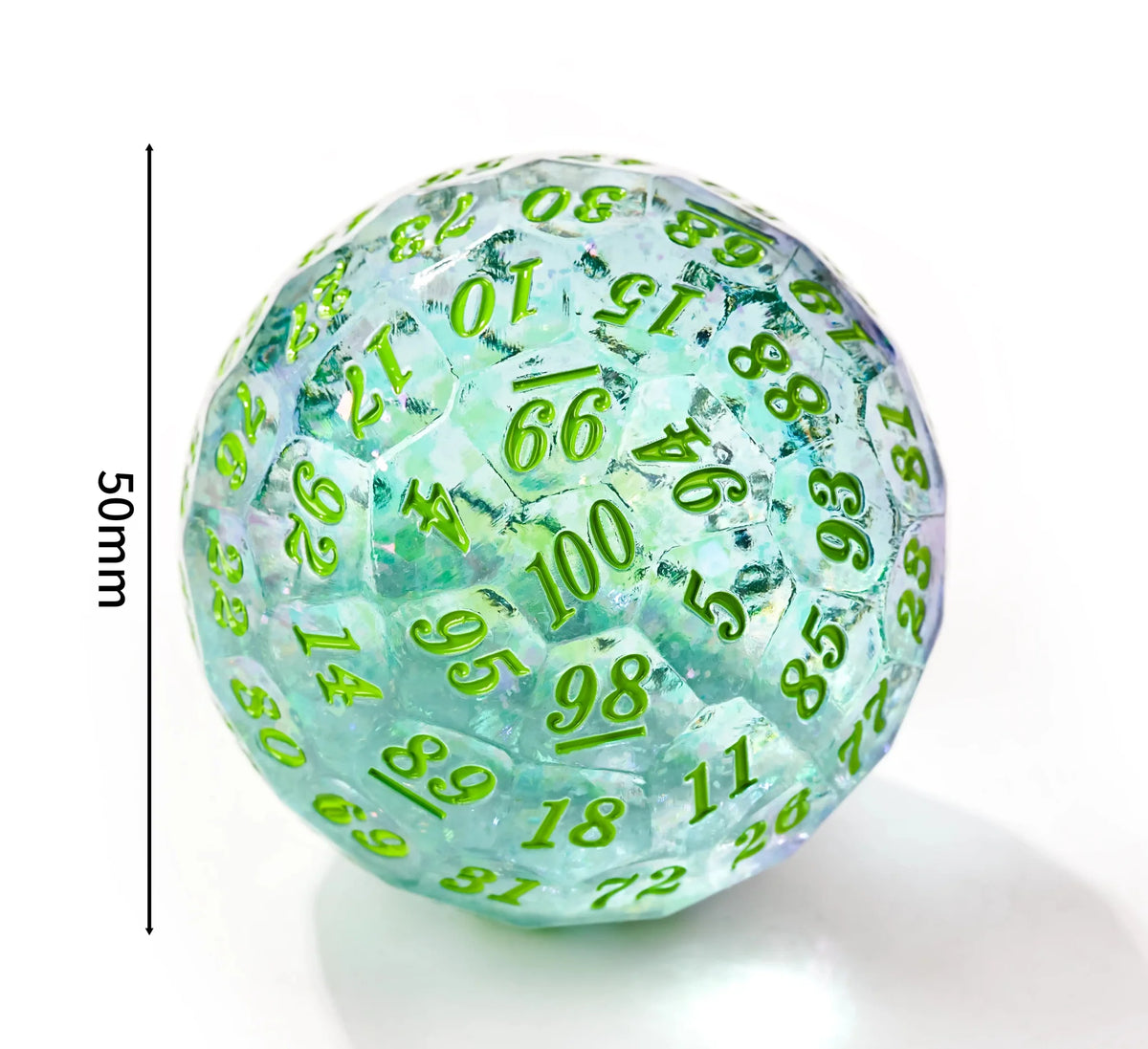 Quicksand 50mm Resin D100 Dice – Giant Quicksand Resin D100 Dice - Transparent 100-sided dice ball, 50mm diameter