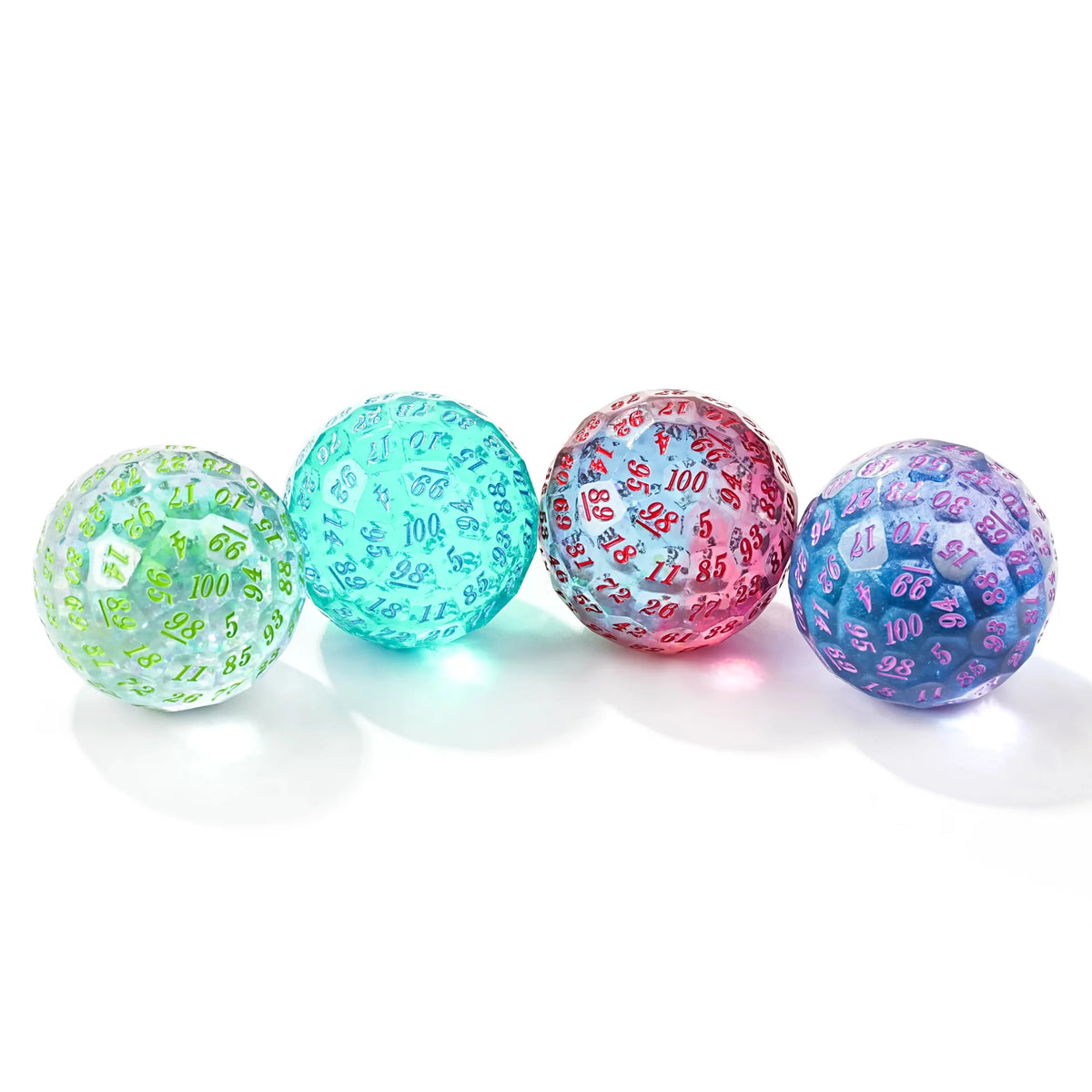 Quicksand 50mm Resin D100 Dice – 4 Quicksand Resin D100 Dice - 50mm Transparent 100-Sided Dice Ball