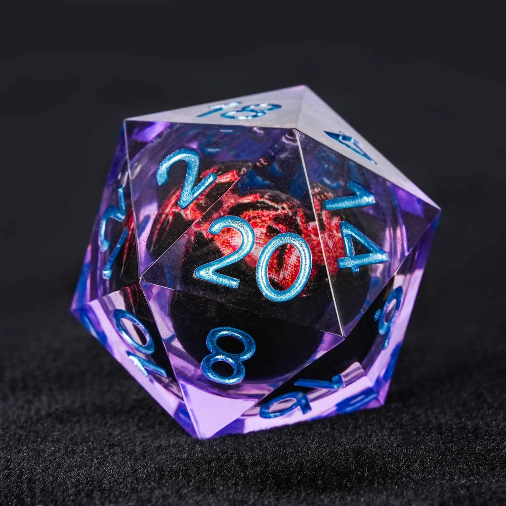 Quicksand Fang Liquid Core Sharp Edge Dice Set – Purple resin dice with sharp edges Quicksand fang monster