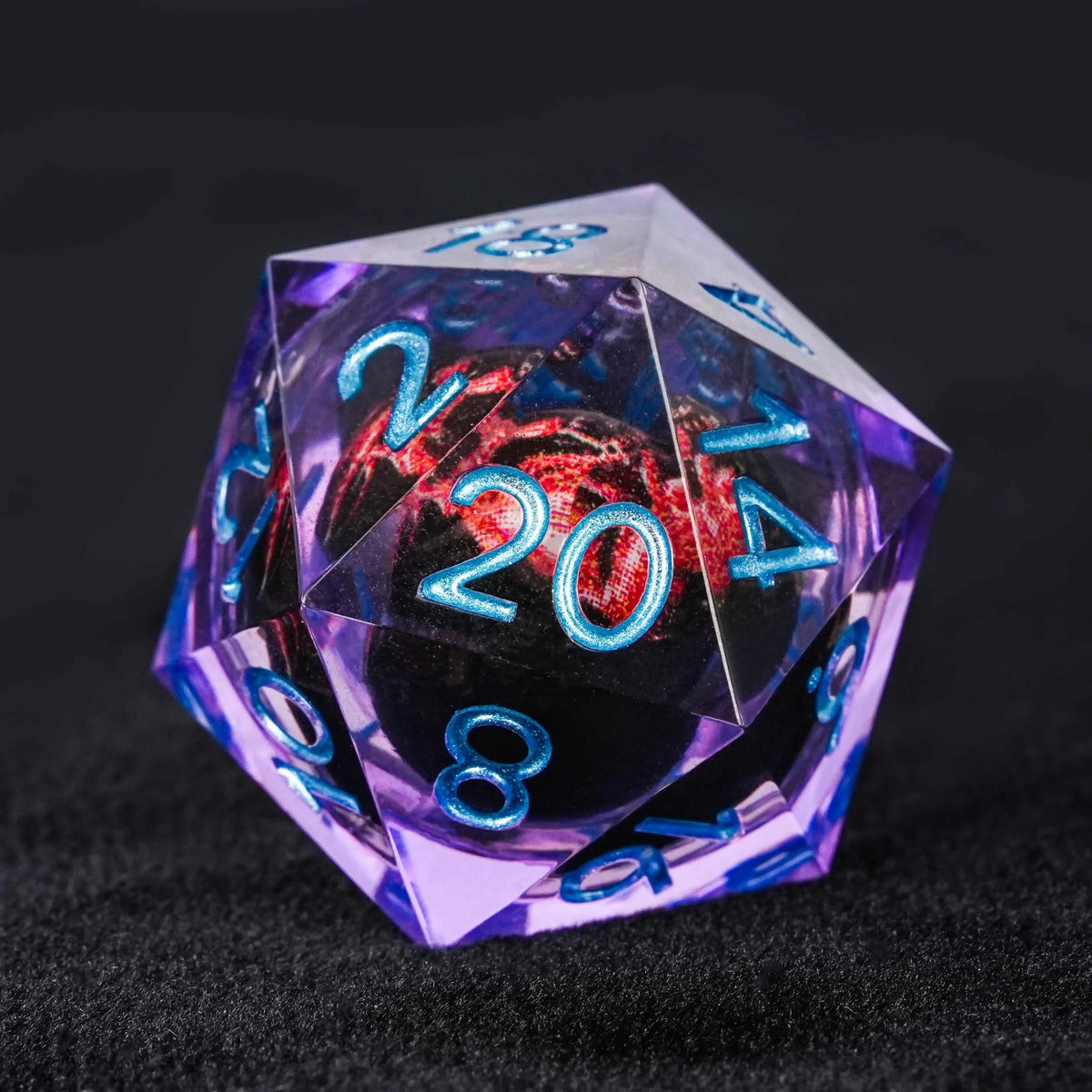 Quicksand Fang Liquid Core Sharp Edge Dice Set – Purple resin dice with sharp edges Quicksand fang monster