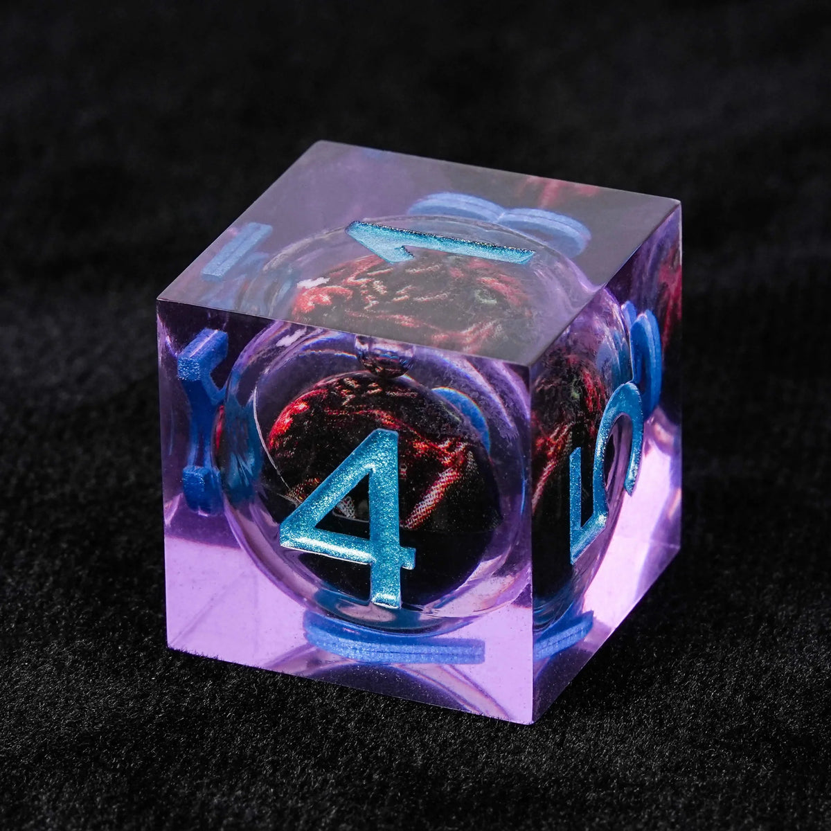 Quicksand Fang Liquid Core Sharp Edge Dice Set – Purple resin dice with sharp edges Quicksand fang monster