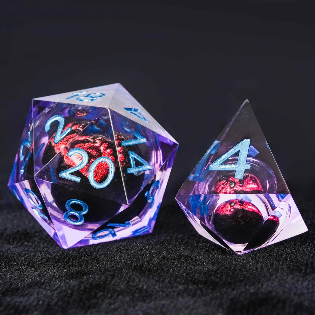 Quicksand Fang Liquid Core Sharp Edge Dice Set – Purple resin dice with sharp edges Quicksand fang monster