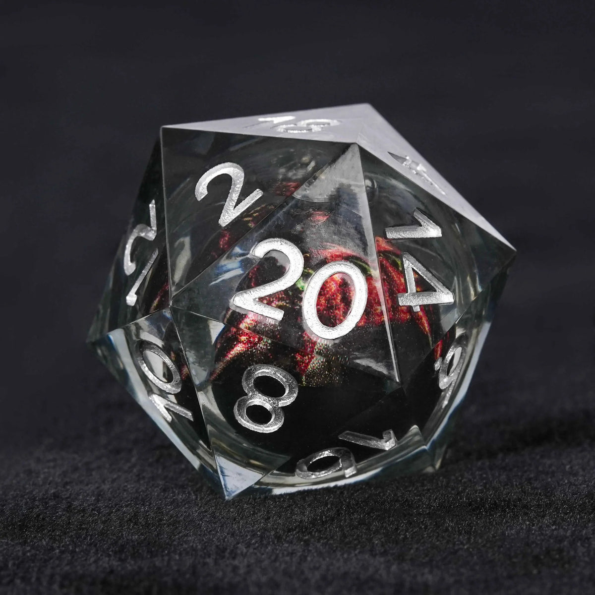 Quicksand Tusk Liquid Core Dice Set – Black Fangs Monster Liquid Core Resin DND Dice Set + Silver Font