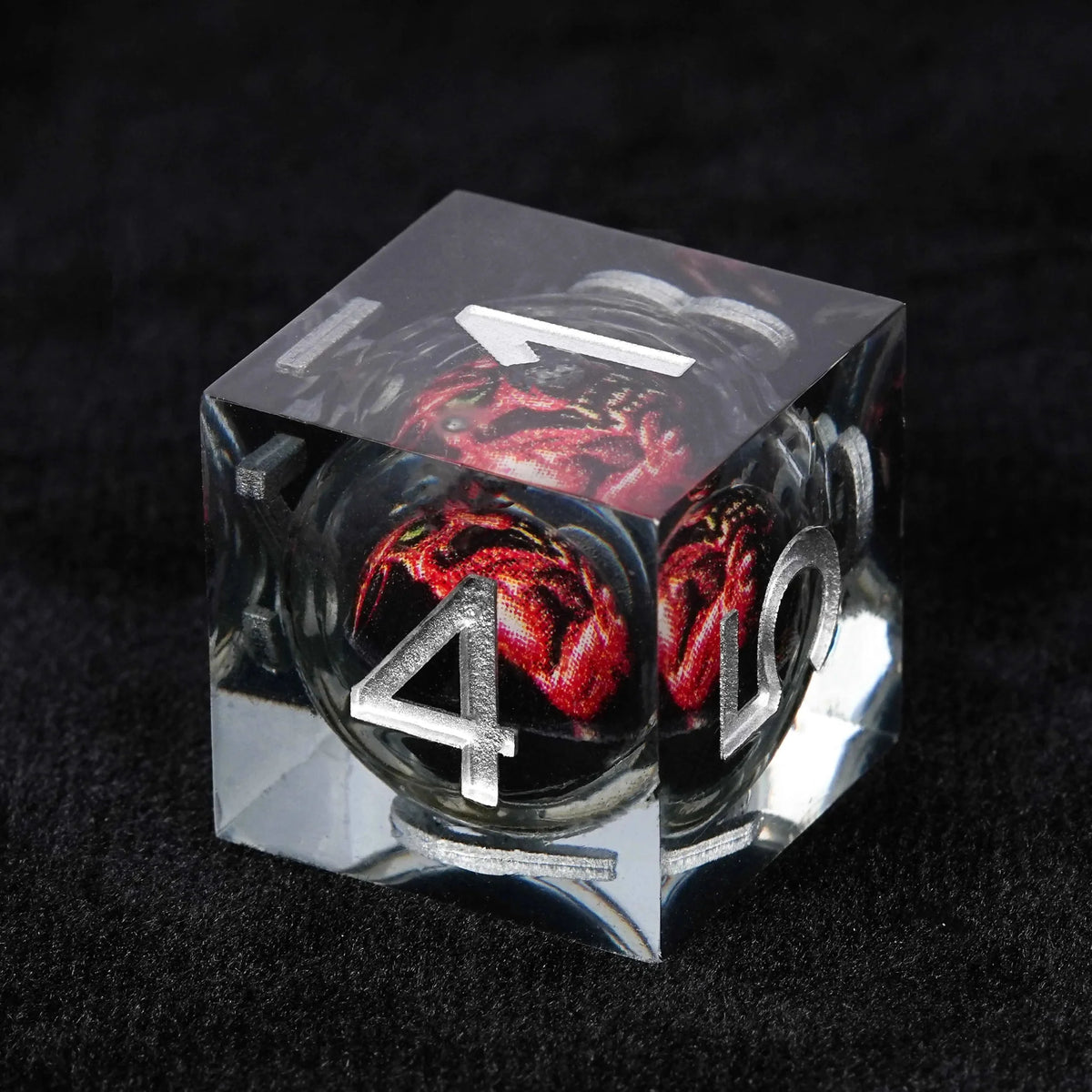 Quicksand Tusk Liquid Core Dice Set – Black Fangs Monster Liquid Core Resin DND Dice Set + Silver Font