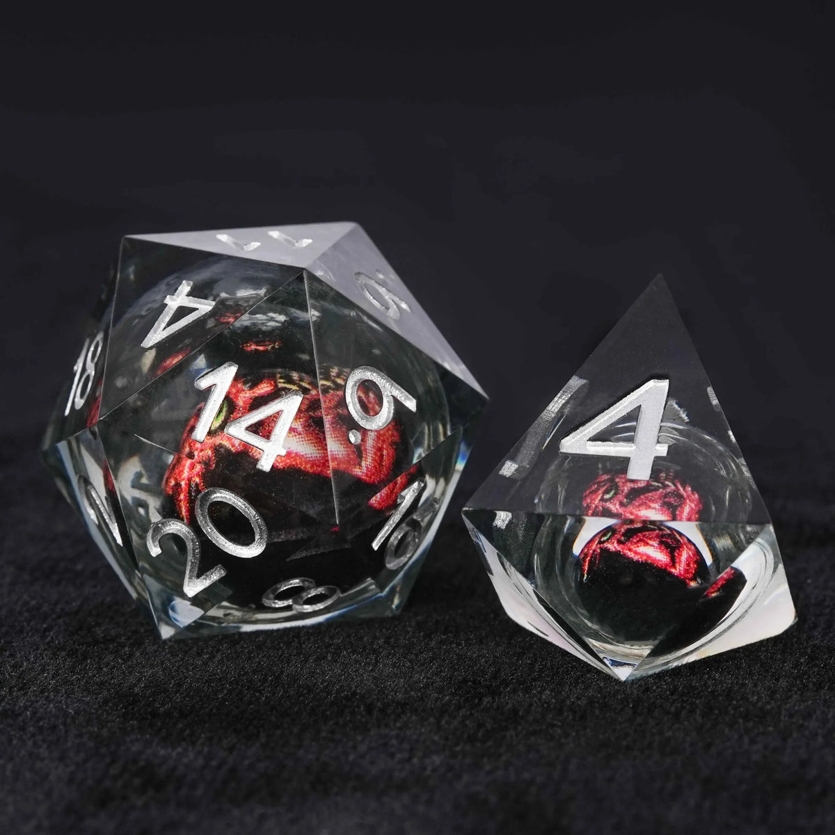Quicksand Tusk Liquid Core Dice Set – Black Fangs Monster Liquid Core Resin DND Dice Set + Silver Font