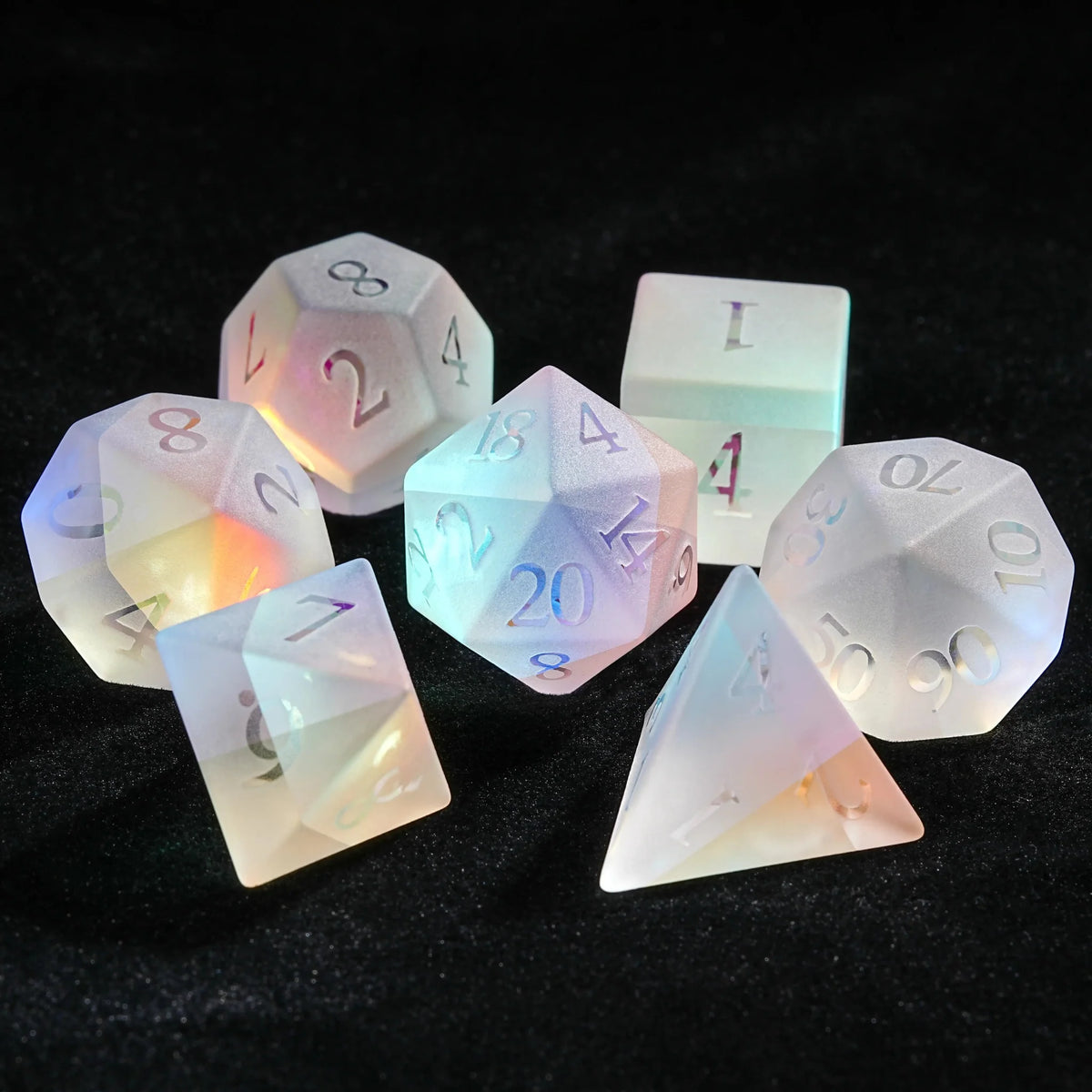 Raised Fantastic Gemstone D&D Dice Set – Fantasy Prism Gemstone Dice, D&D Multi - Sided Stained Glass Dice Set