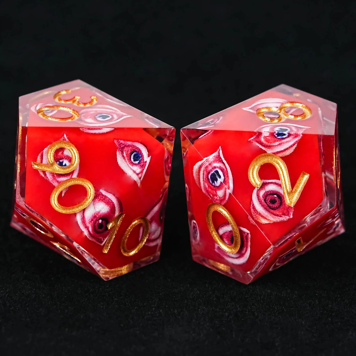 Red Eye Resin DND Dice Set – Gold Numbers – Red Eye Resin Dice Set with Gold Numbers - RPG DND