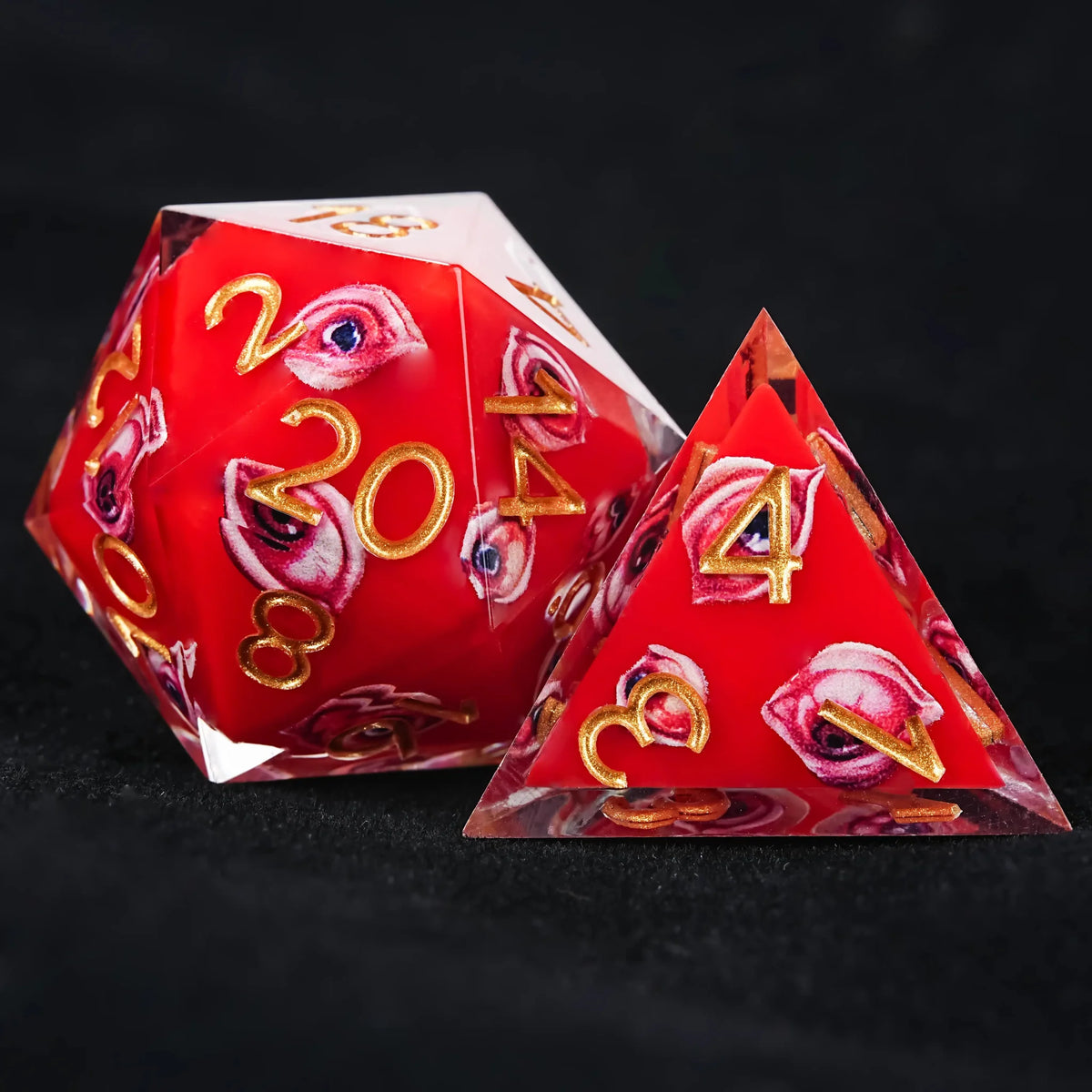 Red Eye Resin DND Dice Set – Gold Numbers – Red Eye Resin Dice Set with Gold Numbers - RPG DND