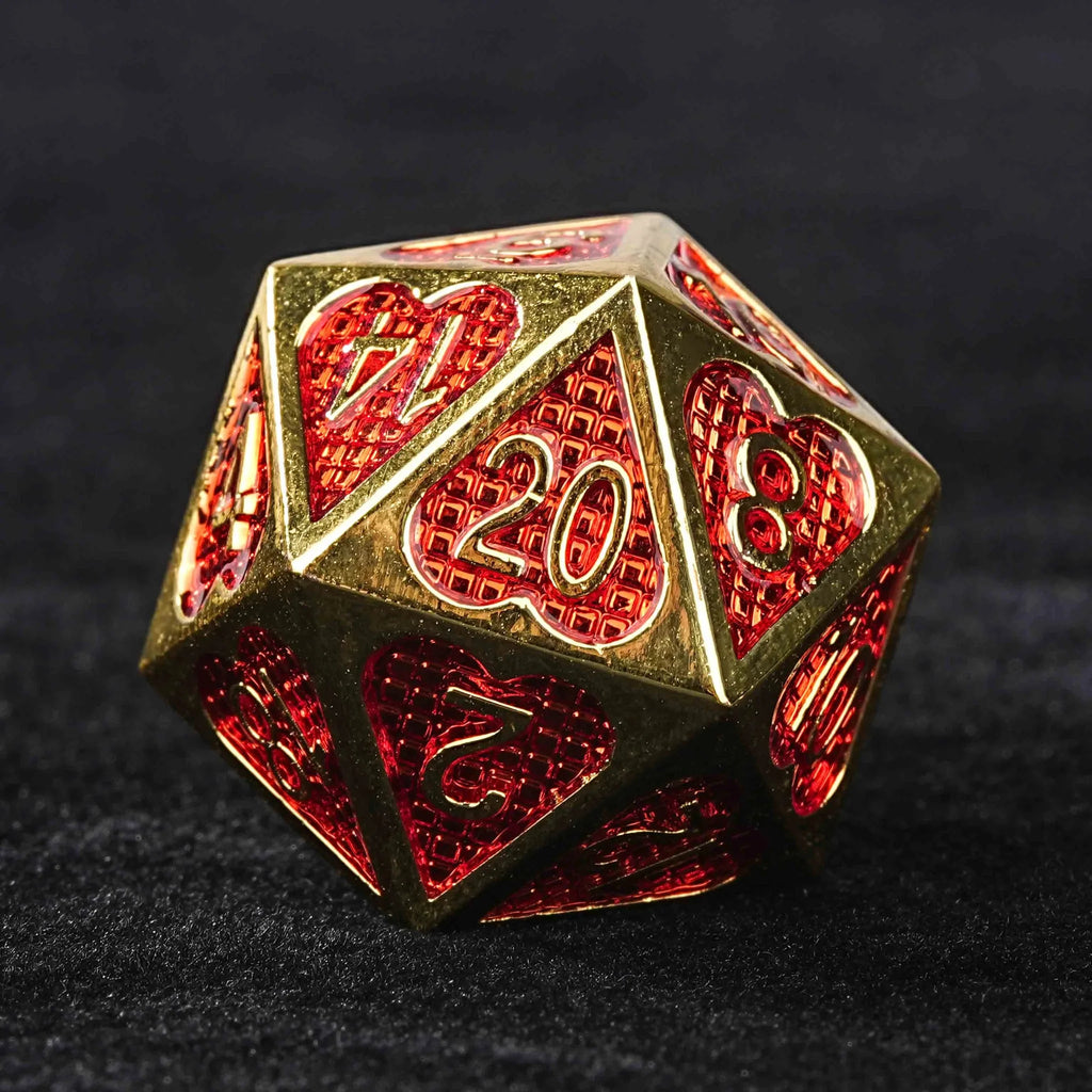 Red Heart Metal DND Dice Set – Red Metal Grid Heart Shape Valentine's Day DND Dice Set