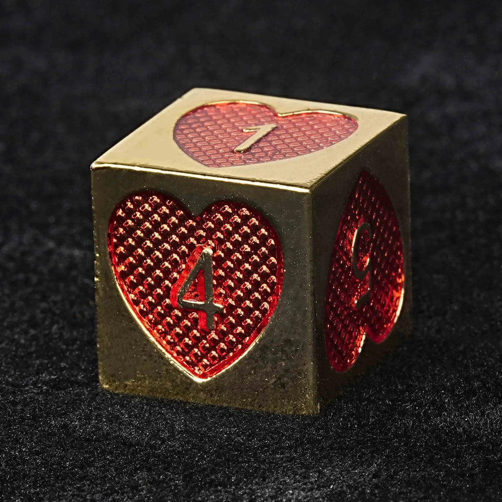 Red Heart Metal DND Dice Set – Red Metal Grid Heart Shape Valentine's Day DND Dice Set