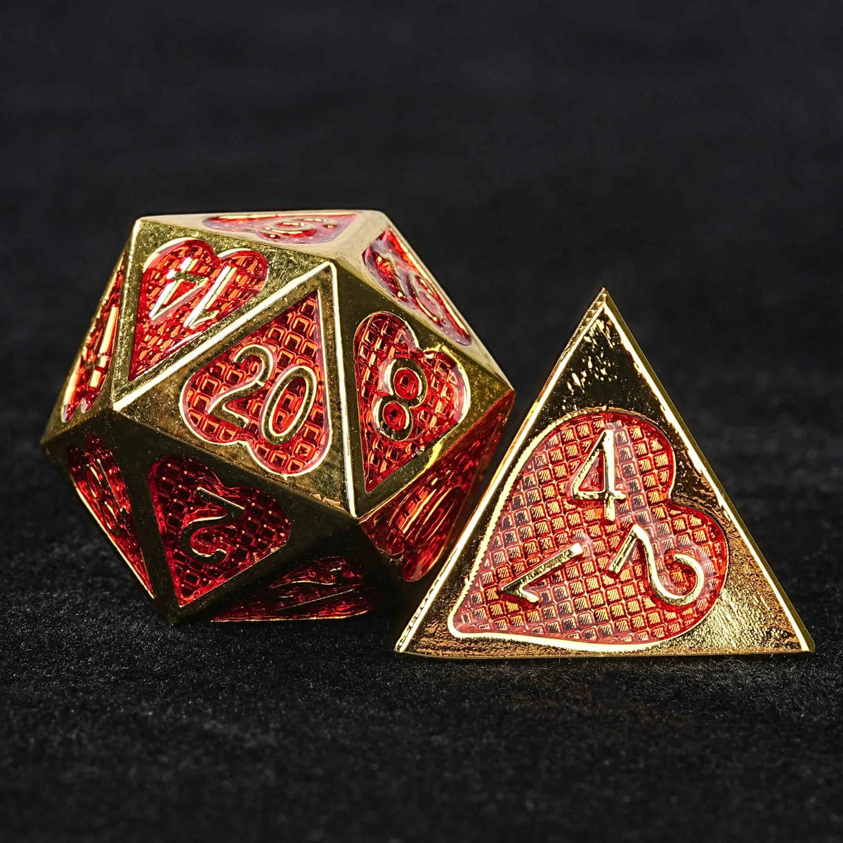 Red Heart Metal DND Dice Set – Red Metal Grid Heart Shape Valentine's Day DND Dice Set