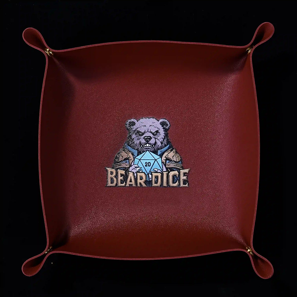 Square Dice Tray – Leather – Red square PU leather dice tray for tabletop RPG and DND games