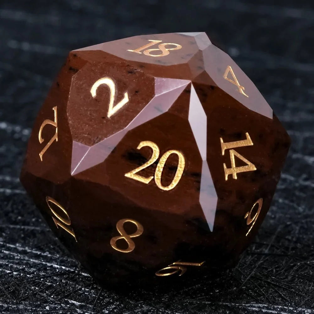 Reddish Natural Natural Stone DND Dice Set – Gold Numbers – Reddish - brown Natural Gemstone DND Dice Set | Diamond Cut