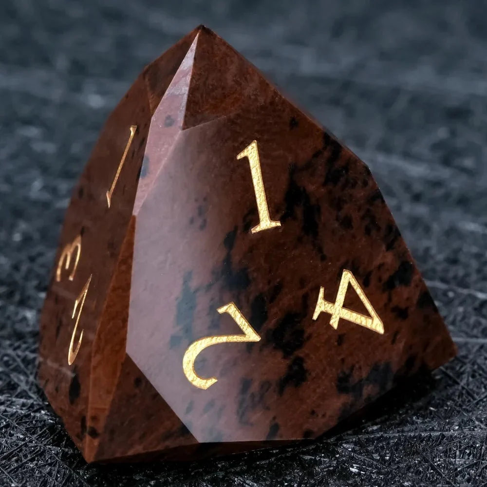 Reddish Natural Natural Stone DND Dice Set – Gold Numbers – Reddish - brown Natural Gemstone DND Dice Set | Diamond Cut