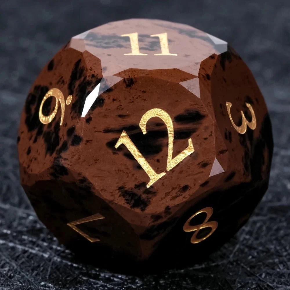 Reddish Natural Natural Stone DND Dice Set – Gold Numbers – Reddish - brown Natural Gemstone DND Dice Set | Diamond Cut