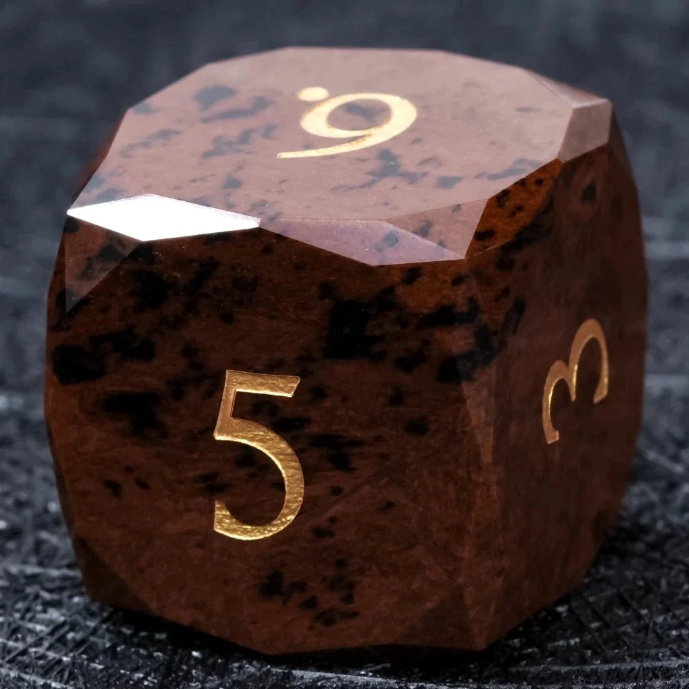 Reddish Natural Natural Stone DND Dice Set – Gold Numbers – Reddish - brown Natural Gemstone DND Dice Set | Diamond Cut