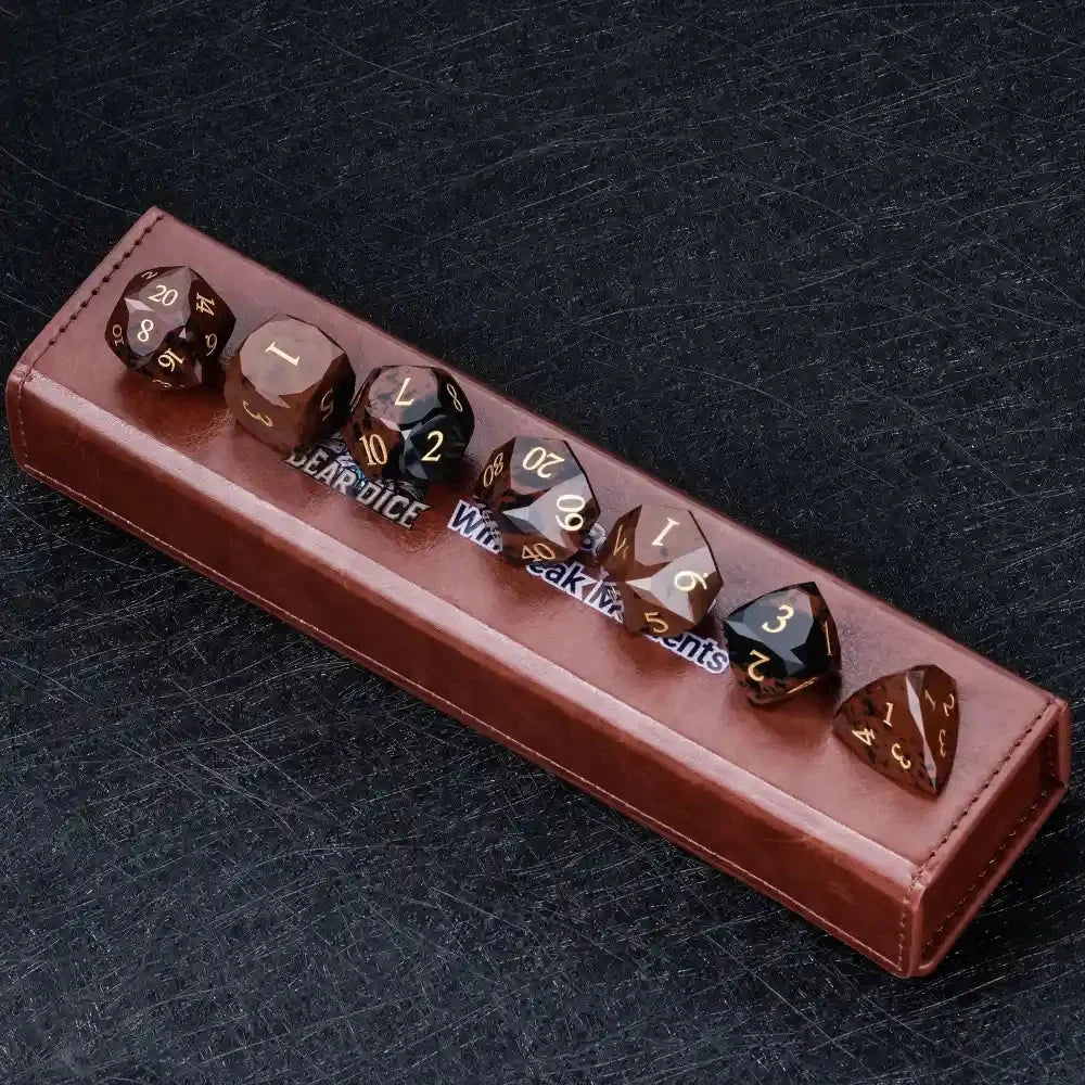 Reddish Natural Natural Stone DND Dice Set – Gold Numbers – Reddish - brown Natural Gemstone DND Dice Set | Diamond Cut