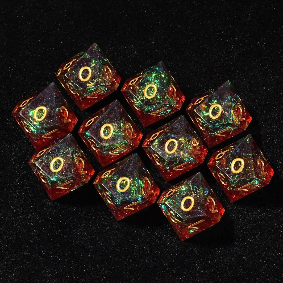 Resin D10 Dice – Gold Numbers – Translucent colorful 10 Sided Dice Resin D10 dice with gold numerals