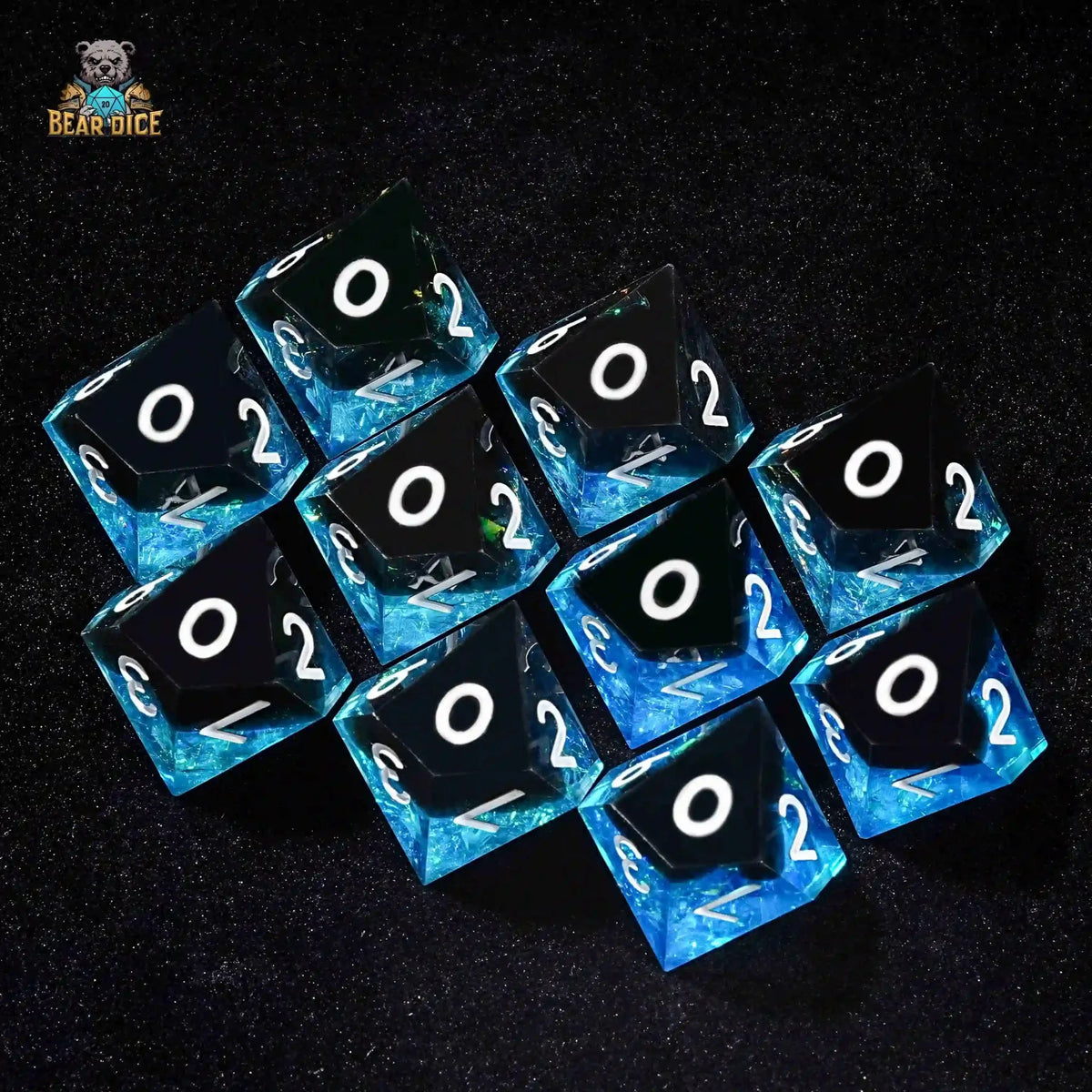 Resin D10 Dice – Personalized Design – Personalized Design 1 – Phantom Blue Black Resin 10 Sided Dice (D10 Dice)