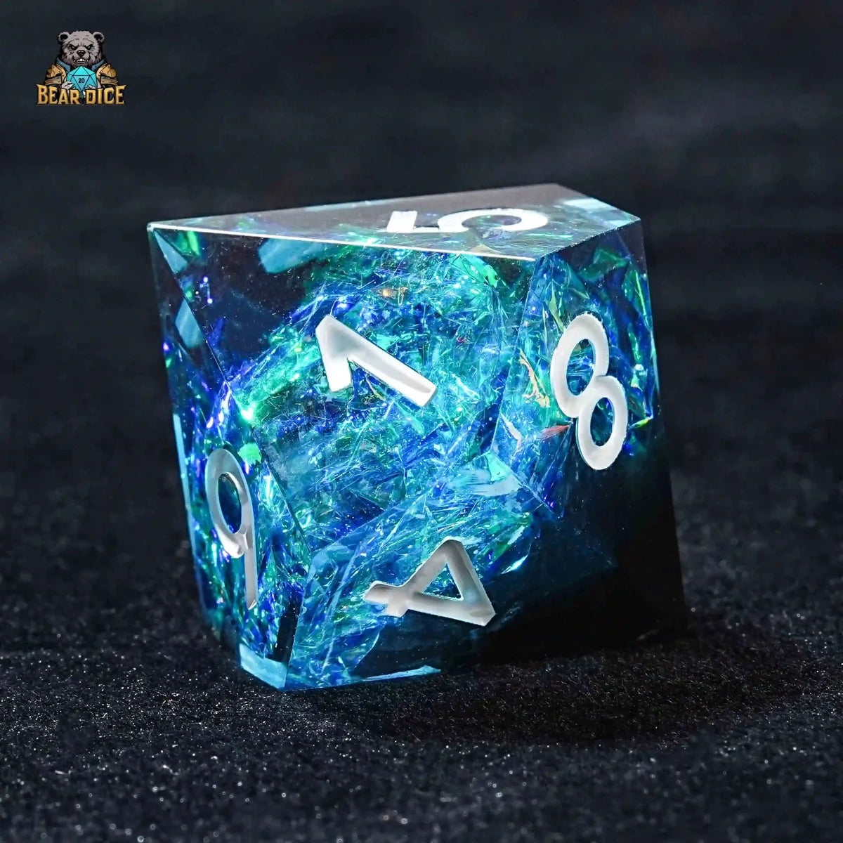 Resin D10 Dice – Personalized Design – Personalized Design 1 – Phantom Blue Black Resin 10 Sided Dice (D10 Dice)