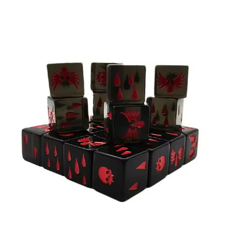 Resin D6 Dice – Angels Sanguis – 16mm Warhammer 40K Blood Angels Sanguinius Black Acrylic D6 Dice; features an engraved