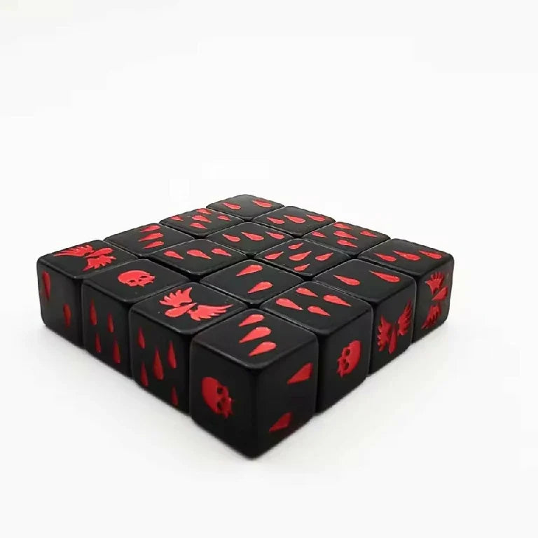 Resin D6 Dice – Angels Sanguis – 16mm Warhammer 40K Blood Angels Sanguinius Black Acrylic D6 Dice; features an engraved