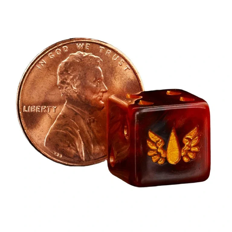 Resin D6 Dice – Blood Angels – 16mm Warhammer 40K Blood Red Acrylic D6 Dice, featuring the Blood Angels icon engraved