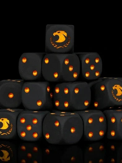 Resin D6 Dice – Imperial Guard – Warhammer 40K Imperial Guard Black Acrylic D6 Dice with Gold Pips